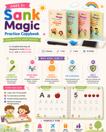 Kosyliving™  Little Learners - 4-in-1 Learning kit For 3+ kids (4 book's + 1 pen, gripper and 10 rifills)